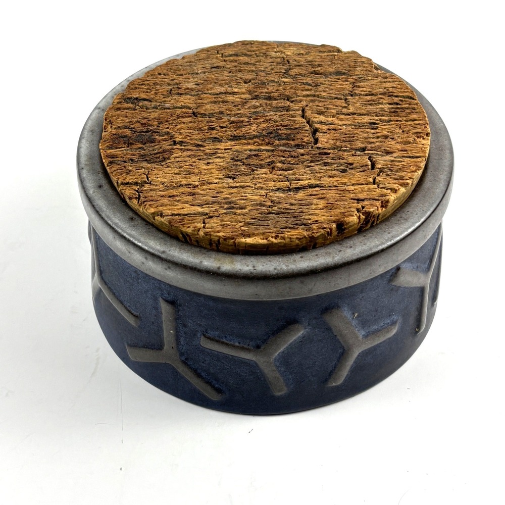 Ingrid Atterberg Blue Ceramic Bowl With Wooden Cork By Upsala Ekeby 60s MCM